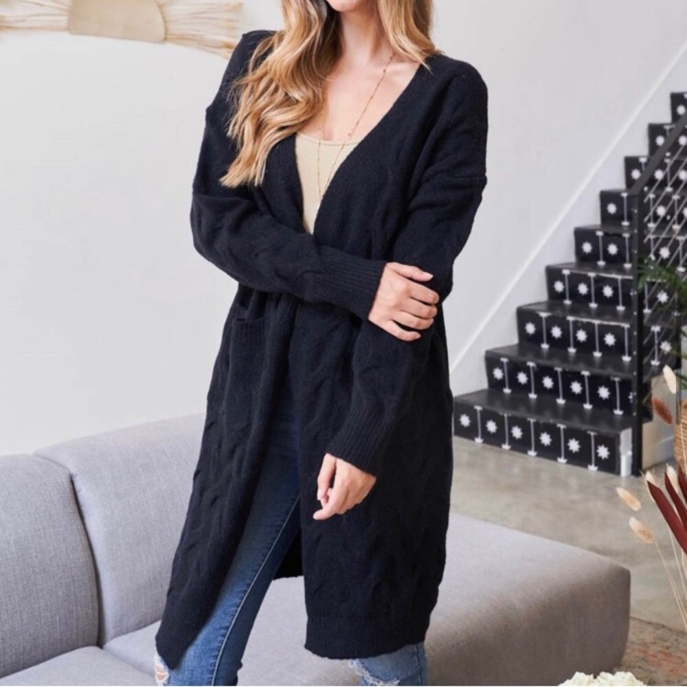 LAST ONE: women’s long sleeve tight knit fabric black comfy warm cardigan - Picture 7 of 7